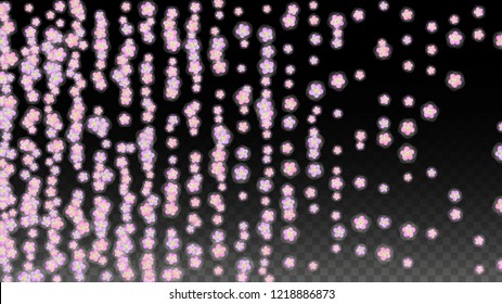Blue Vector Realistic Blue Petals Falling on Transparent Background.  Spring Romantic Flowers Illustration. Flying Petals. Sakura Spa Design. Blossom Confetti. Design Elements for  Poster Design. 