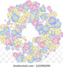 Blue Vector Realistic Blue Petals Falling on Transparent Background.  Spring Romantic Flowers Illustration. Flying Petals. Sakura Spa Design. Blossom Confetti. Design Elements for  8 March Card.