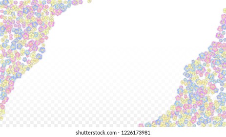 Blue Vector Realistic Blue Petals Falling on Transparent Background.  Spring Romantic Flowers Illustration. Flying Petals. Sakura Spa Design. Blossom Confetti. Design Elements for  St. Valentine Day.
