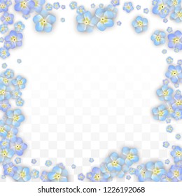 Blue Vector Realistic Blue Petals Falling on Transparent Background.  Spring Romantic Flowers Illustration. Flying Petals. Sakura Spa Design. Blossom Confetti. Design Elements for  St. Valentine Day.