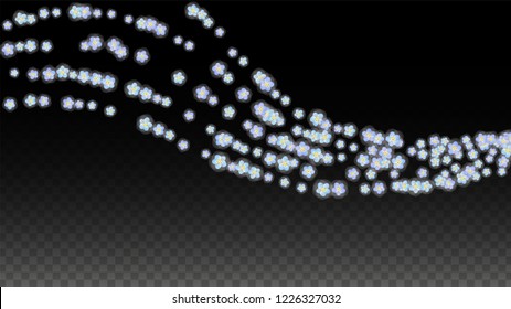Blue Vector Realistic Blue Petals Falling on Transparent Background.  Spring Romantic Flowers Illustration. Flying Petals. Sakura Spa Design. Blossom Confetti. Design Elements for  Wedding Decoration.