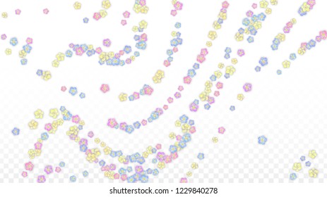 Blue Vector Realistic Blue Petals Falling on Transparent Background.  Spring Romantic Flowers Illustration. Flying Petals. Sakura Spa Design. Blossom Confetti. Design Elements for  Mother's Day.