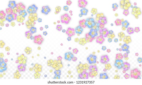 Blue Vector Realistic Blue Petals Falling on Transparent Background.  Spring Romantic Flowers Illustration. Flying Petals. Sakura Spa Design. Blossom Confetti. Design Elements for  St. Valentine Day.