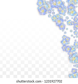 Blue Vector Realistic Blue Petals Falling on Transparent Background.  Spring Romantic Flowers Illustration. Flying Petals. Sakura Spa Design. Blossom Confetti. Design Elements for  St. Valentine Day.