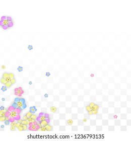 Blue Vector Realistic Blue Petals Falling on Transparent Background.  Spring Romantic Flowers Illustration. Flying Petals. Sakura Spa Design. Blossom Confetti. Design Elements for  St. Valentine Day.