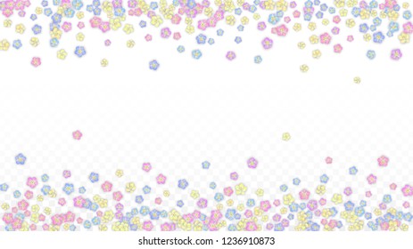 Blue Vector Realistic Blue Petals Falling on Transparent Background.  Spring Romantic Flowers Illustration. Flying Petals. Sakura Spa Design. Blossom Confetti. Design Elements for  St. Valentine Day.