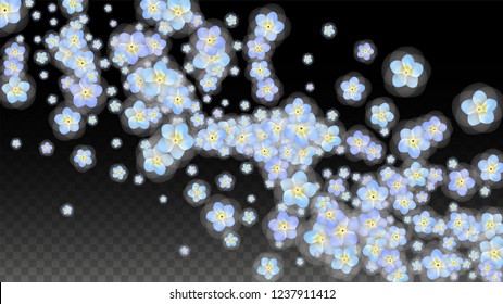 Blue Vector Realistic Blue Petals Falling on Transparent Background.  Spring Romantic Flowers Illustration. Flying Petals. Sakura Spa Design. Blossom Confetti. Design Elements for  St. Valentine Day.