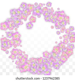 Blue Vector Realistic Blue Petals Falling on Transparent Background.  Spring Romantic Flowers Illustration. Flying Petals. Sakura Spa Design. Blossom Confetti. Design Elements for  8 March Card.