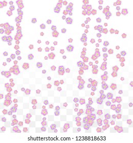 Blue Vector Realistic Blue Petals Falling on Transparent Background.  Spring Romantic Flowers Illustration. Flying Petals. Sakura Spa Design. Blossom Confetti. Design Elements for  Poster Design. 
