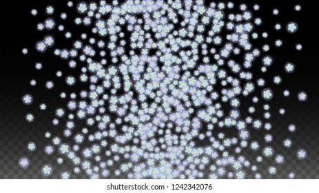 Blue Vector Realistic Blue Petals Falling on Transparent Background.  Spring Romantic Flowers Illustration. Flying Petals. Sakura Spa Design. Blossom Confetti. Design Elements for  St. Valentine Day.