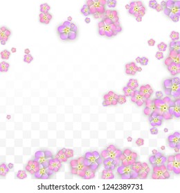 Blue Vector Realistic Blue Petals Falling on Transparent Background.  Spring Romantic Flowers Illustration. Flying Petals. Sakura Spa Design. Blossom Confetti. Design Elements for  Poster Design. 