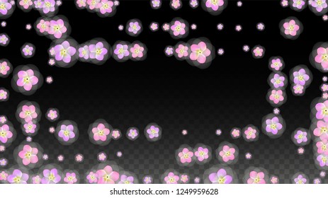 Blue Vector Realistic Blue Petals Falling on Transparent Background.  Spring Romantic Flowers Illustration. Flying Petals. Sakura Spa Design. Blossom Confetti. Design Elements for  Poster Design. 