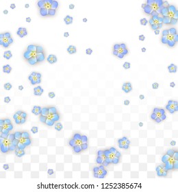 Blue Vector Realistic Blue Petals Falling on Transparent Background.  Spring Romantic Flowers Illustration. Flying Petals. Sakura Spa Design. Blossom Confetti. Design Elements for  St. Valentine Day.