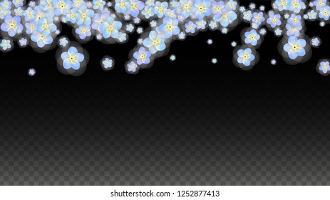 Blue Vector Realistic Blue Petals Falling on Transparent Background.  Spring Romantic Flowers Illustration. Flying Petals. Sakura Spa Design. Blossom Confetti. Design Elements for  8 March Card.