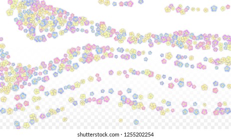 Blue Vector Realistic Blue Petals Falling on Transparent Background.  Spring Romantic Flowers Illustration. Flying Petals. Sakura Spa Design. Blossom Confetti. Design Elements for  St. Valentine Day.