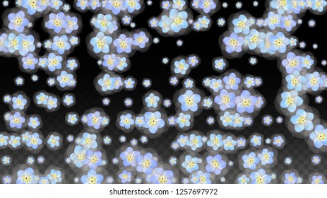 Blue Vector Realistic Blue Petals Falling on Transparent Background.  Spring Romantic Flowers Illustration. Flying Petals. Sakura Spa Design. Blossom Confetti. Design Elements for  8 March Card.