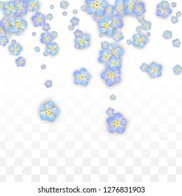 Blue Vector Realistic Blue Petals Falling on Transparent Background.  Spring Romantic Flowers Illustration. Flying Petals. Sakura Spa Design. Blossom Confetti. Design Elements for  8 March Card.