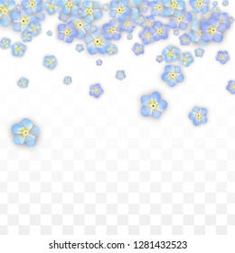 Blue Vector Realistic Blue Petals Falling on Transparent Background.  Spring Romantic Flowers Illustration. Flying Petals. Sakura Spa Design. Blossom Confetti. Design Elements for  8 March Card.