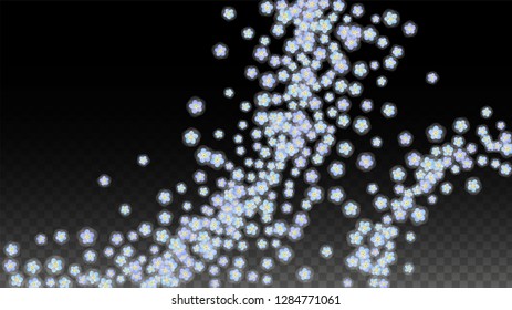 Blue Vector Realistic Blue Petals Falling on Transparent Background.  Spring Romantic Flowers Illustration. Flying Petals. Sakura Spa Design. Blossom Confetti. Design Elements for  8 March Card.