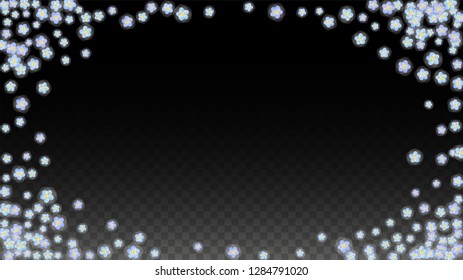 Blue Vector Realistic Blue Petals Falling on Transparent Background.  Spring Romantic Flowers Illustration. Flying Petals. Sakura Spa Design. Blossom Confetti. Design Elements for  8 March Card.