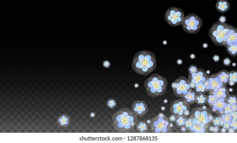 Blue Vector Realistic Blue Petals Falling on Transparent Background.  Spring Romantic Flowers Illustration. Flying Petals. Sakura Spa Design. Blossom Confetti. Design Elements for  Mother's Day.