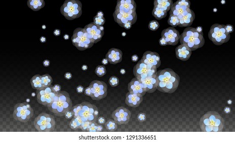 Blue Vector Realistic Blue Petals Falling on Transparent Background.  Spring Romantic Flowers Illustration. Flying Petals. Sakura Spa Design. Blossom Confetti. Design Elements for  Mother's Day.