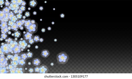 Blue Vector Realistic Blue Petals Falling on Transparent Background.  Spring Romantic Flowers Illustration. Flying Petals. Sakura Spa Design. Blossom Confetti. Design Elements for  Poster Design. 