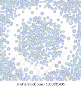 Blue Vector Realistic Blue Petals Falling on Transparent Background.  Spring Romantic Flowers Illustration. Flying Petals. Sakura Spa Design. Blossom Confetti. Design Elements for  8 March Card.