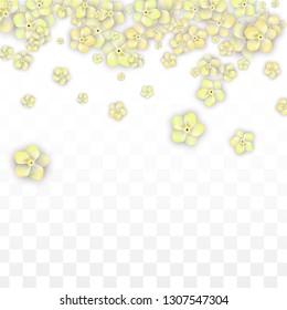 Blue Vector Realistic Blue Petals Falling on Transparent Background.  Spring Romantic Flowers Illustration. Flying Petals. Sakura Spa Design. Blossom Confetti. Design Elements for  Wedding Decoration.