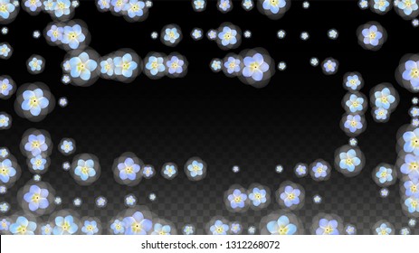 Blue Vector Realistic Blue Petals Falling on Transparent Background.  Spring Romantic Flowers Illustration. Flying Petals. Sakura Spa Design. Blossom Confetti. Design Elements for  8 March Card.