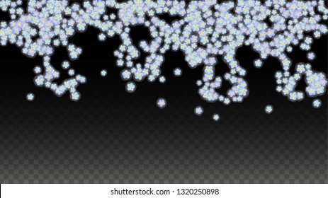 Blue Vector Realistic Blue Petals Falling on Transparent Background.  Spring Romantic Flowers Illustration. Flying Petals. Sakura Spa Design. Blossom Confetti. Design Elements for  St. Valentine Day.