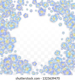 Blue Vector Realistic Blue Petals Falling on Transparent Background.  Spring Romantic Flowers Illustration. Flying Petals. Sakura Spa Design. Blossom Confetti. Design Elements for  St. Valentine Day.