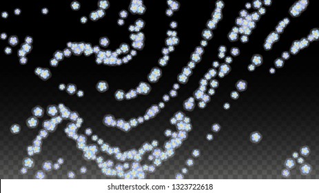 Blue Vector Realistic Blue Petals Falling on Transparent Background.  Spring Romantic Flowers Illustration. Flying Petals. Sakura Spa Design. Blossom Confetti. Design Elements for  8 March Card.