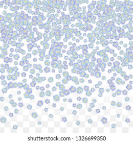 Blue Vector Realistic Blue Petals Falling on Transparent Background.  Spring Romantic Flowers Illustration. Flying Petals. Sakura Spa Design. Blossom Confetti. Design Elements for  8 March Card.