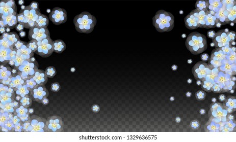 Blue Vector Realistic Blue Petals Falling on Transparent Background.  Spring Romantic Flowers Illustration. Flying Petals. Sakura Spa Design. Blossom Confetti. Design Elements for  Poster Design. 