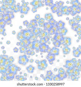 Blue Vector Realistic Blue Petals Falling on Transparent Background.  Spring Romantic Flowers Illustration. Flying Petals. Sakura Spa Design. Blossom Confetti. Design Elements for  St. Valentine Day.