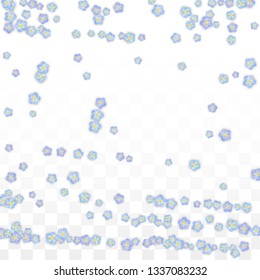 Blue Vector Realistic Blue Petals Falling on Transparent Background.  Spring Romantic Flowers Illustration. Flying Petals. Sakura Spa Design. Blossom Confetti. Design Elements for  St. Valentine Day.