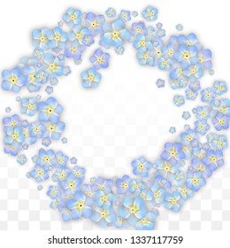 Blue Vector Realistic Blue Petals Falling on Transparent Background.  Spring Romantic Flowers Illustration. Flying Petals. Sakura Spa Design. Blossom Confetti. Design Elements for  Poster Design. 