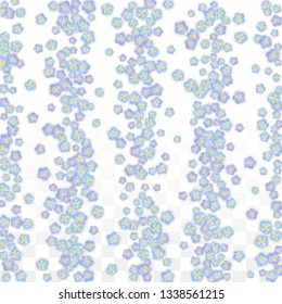 Blue Vector Realistic Blue Petals Falling on Transparent Background.  Spring Romantic Flowers Illustration. Flying Petals. Sakura Spa Design. Blossom Confetti. Design Elements for  8 March Card.