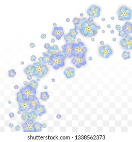 Blue Vector Realistic Blue Petals Falling on Transparent Background.  Spring Romantic Flowers Illustration. Flying Petals. Sakura Spa Design. Blossom Confetti. Design Elements for  St. Valentine Day.