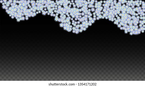 Blue Vector Realistic Blue Petals Falling on Transparent Background.  Spring Romantic Flowers Illustration. Flying Petals. Sakura Spa Design. Blossom Confetti. Design Elements for  Wedding Decoration.