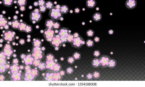 Blue Vector Realistic Blue Petals Falling on Transparent Background.  Spring Romantic Flowers Illustration. Flying Petals. Sakura Spa Design. Blossom Confetti. Design Elements for  Poster Design. 