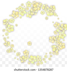 Blue Vector Realistic Blue Petals Falling on Transparent Background.  Spring Romantic Flowers Illustration. Flying Petals. Sakura Spa Design. Blossom Confetti. Design Elements for  Poster Design. 
