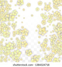 Blue Vector Realistic Blue Petals Falling on Transparent Background.  Spring Romantic Flowers Illustration. Flying Petals. Sakura Spa Design. Blossom Confetti. Design Elements for  St. Valentine Day.