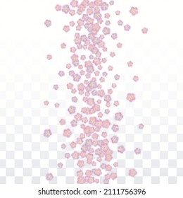 Blue Vector Realistic Blue Petals Falling on Transparent Background.  Spring Romantic Flowers Illustration. Flying Petals. Sakura Spa Design. Blossom Confetti. Design Elements for  St. Valentine Day.