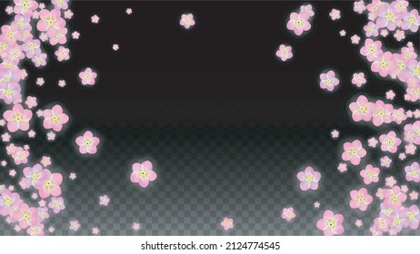 Blue Vector Realistic Blue Petals Falling on Transparent Background.  Spring Romantic Flowers Illustration. Flying Petals. Sakura Spa Design. Blossom Confetti. Design Elements for  8 March Card.