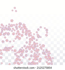 Blue Vector Realistic Blue Petals Falling on Transparent Background.  Spring Romantic Flowers Illustration. Flying Petals. Sakura Spa Design. Blossom Confetti. Design Elements for  Wedding Decoration.