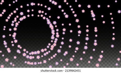 Blue Vector Realistic Blue Petals Falling on Transparent Background.  Spring Romantic Flowers Illustration. Flying Petals. Sakura Spa Design. Blossom Confetti. Design Elements for  Wedding Decoration.