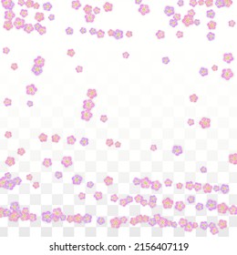 Blue Vector Realistic Blue Petals Falling on Transparent Background.  Spring Romantic Flowers Illustration. Flying Petals. Sakura Spa Design. Blossom Confetti. Design Elements for  Mother's Day.