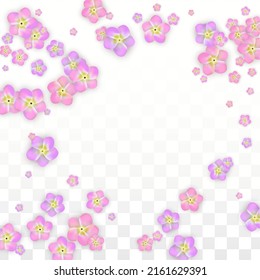 Blue Vector Realistic Blue Petals Falling on Transparent Background.  Spring Romantic Flowers Illustration. Flying Petals. Sakura Spa Design. Blossom Confetti. Design Elements for  Poster Design. 